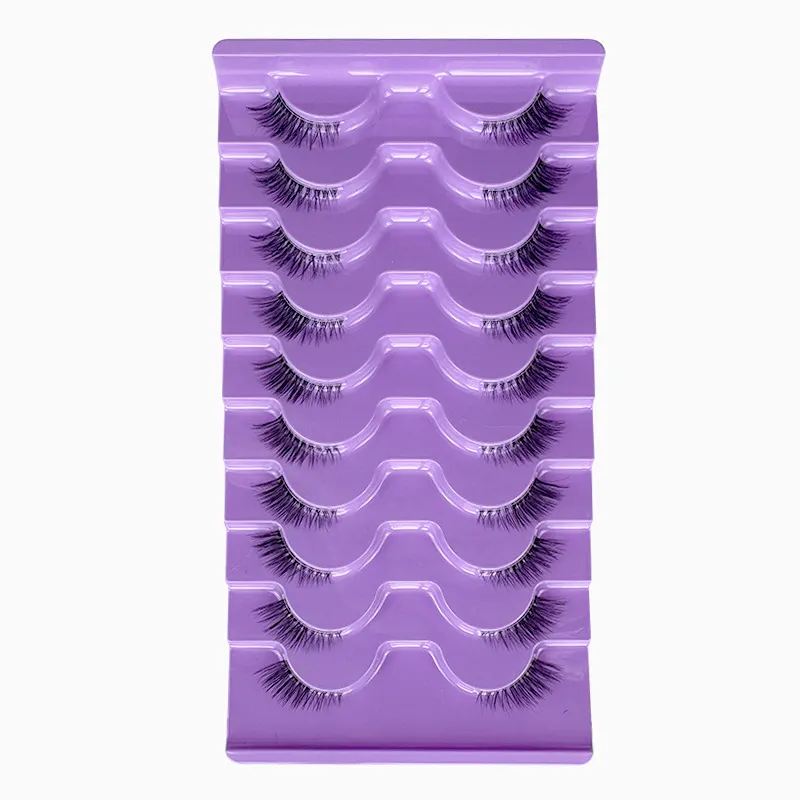 10 Pairs Fox Eye Half Lashes – Volumizing & Curling Slanted Winged False Eyelashes, Synthetic Fiber Foxy Style Demi Lashes for Natural Eye Look
